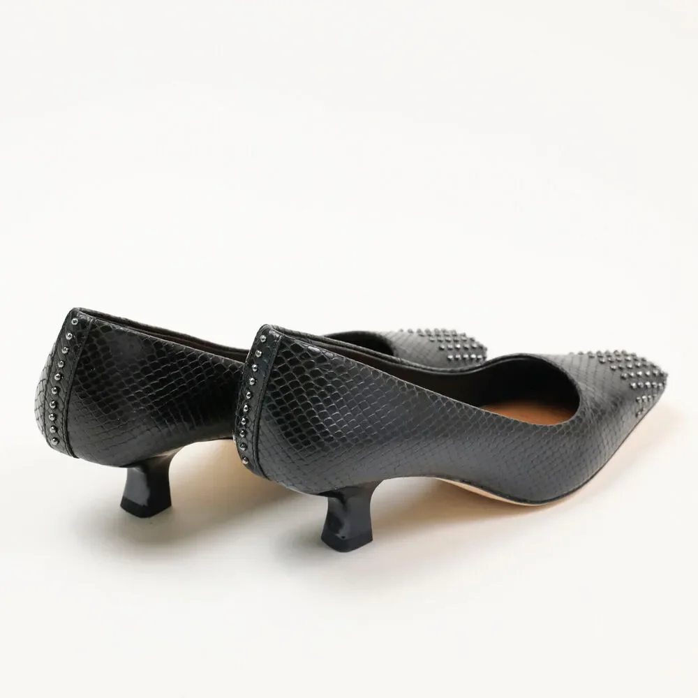 Donald Pliner Women Studded Snake Embossed Kitten Heel Pumps Black Size 6